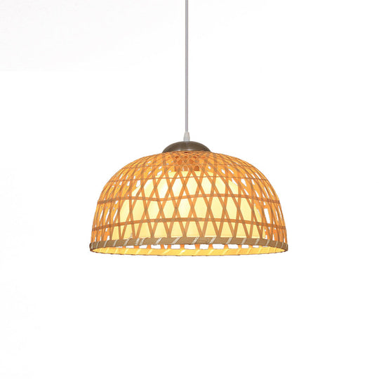 Asian Style Dome Wood Pendant Light For Restaurants - Beige