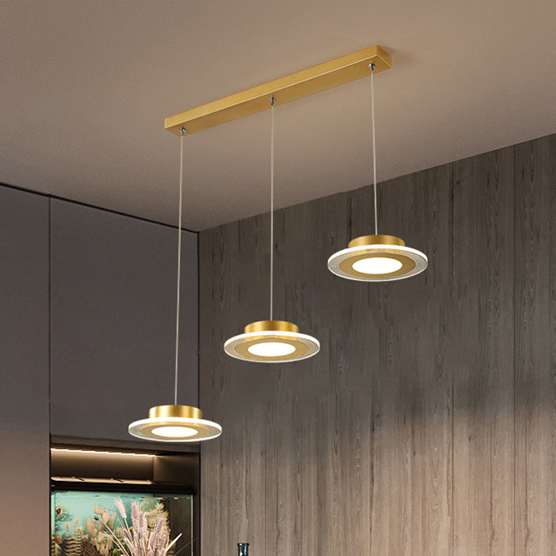 Contemporary Led Gold Chandelier - Round Acrylic Pendant Light Fixture In Warm/White / White