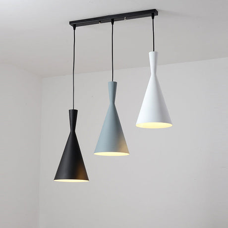 Contemporary Flared Metallic Pendant Light With 3-Head Black Hanging Lamp Kit And Canopy