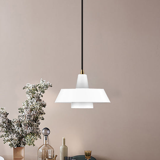 Minimalist Metallic Pendant Lamp With Black/White/Green Cap For Bedroom Lighting