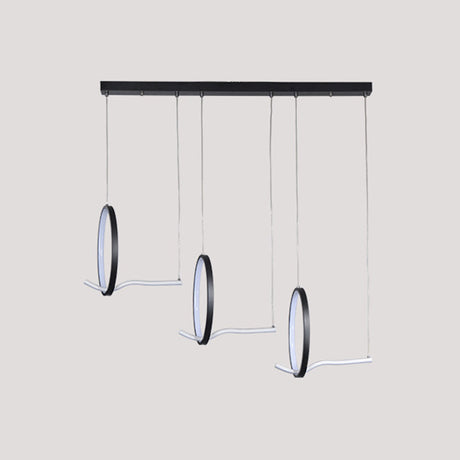 Modernist Led Hanging Chandelier Lamp Kit In Black/Gold With Metallic 3-Ringed Design Warm/White