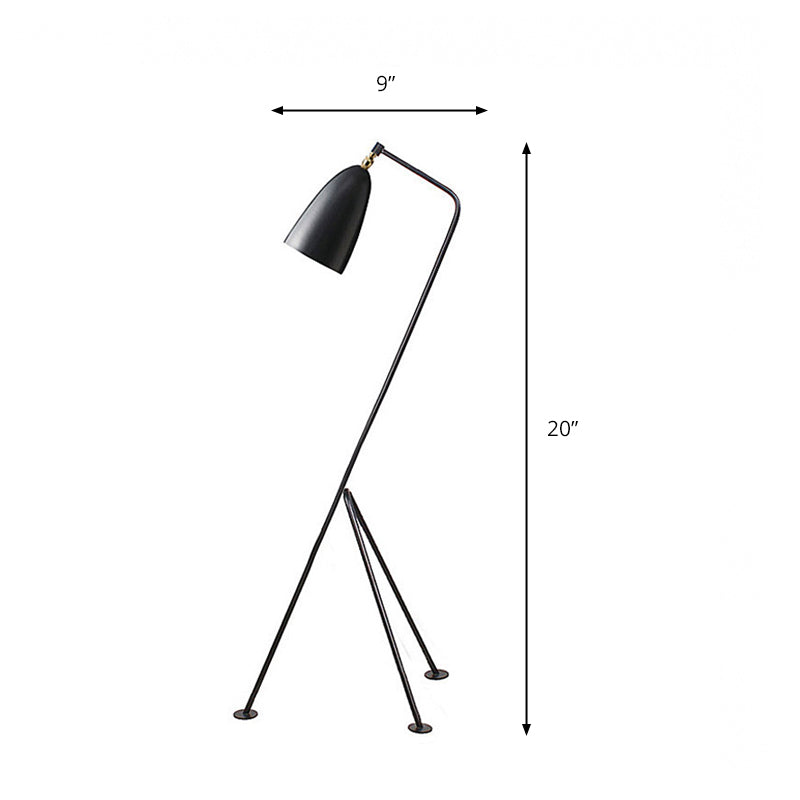 Modern Tripod Floor Lamp With Bell Shade - Metallic Design 1 Light Black/White Perfect For Bedroom
