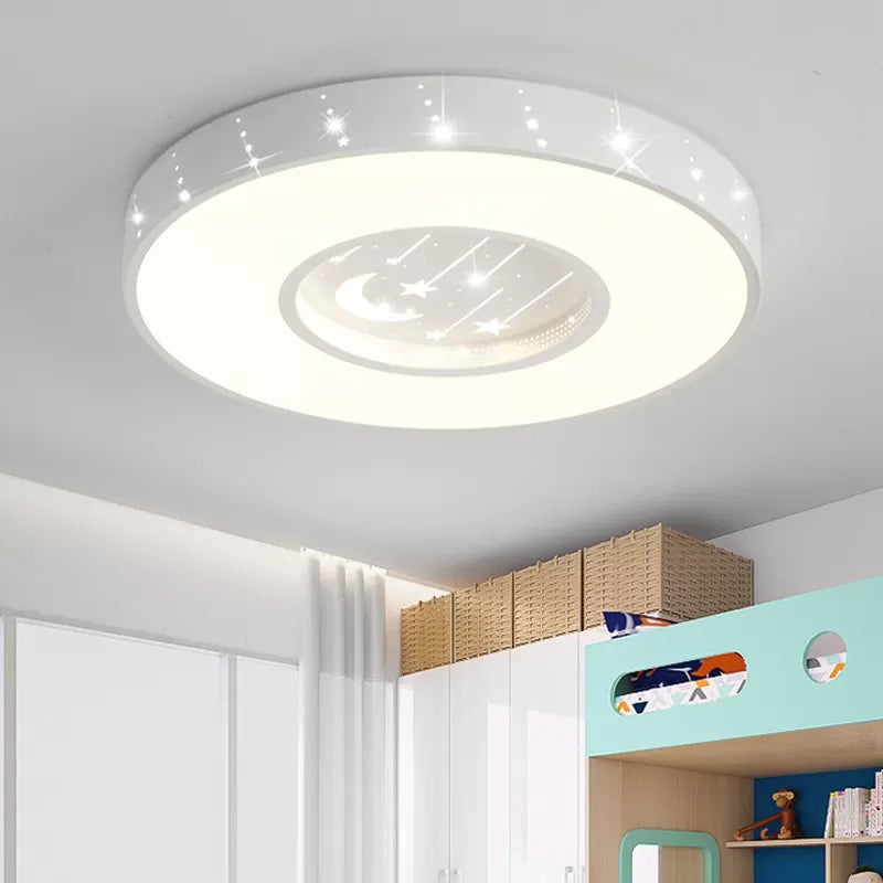 Metal Round Flush Light: Starry Ceiling Mount For Girls’ Bedroom In White / Third Gear