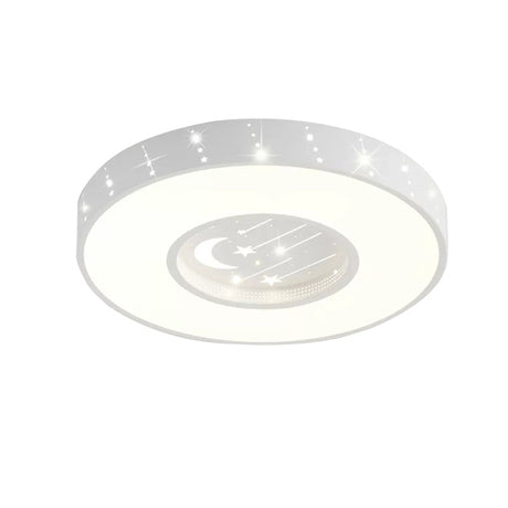 Metal Round Flush Light: Starry Ceiling Mount For Girls Bedroom In White