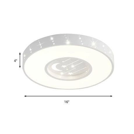 Metal Round Flush Light: Starry Ceiling Mount For Girls Bedroom In White
