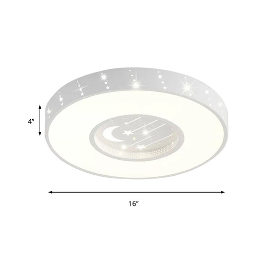Metal Round Flush Light: Starry Ceiling Mount For Girls Bedroom In White