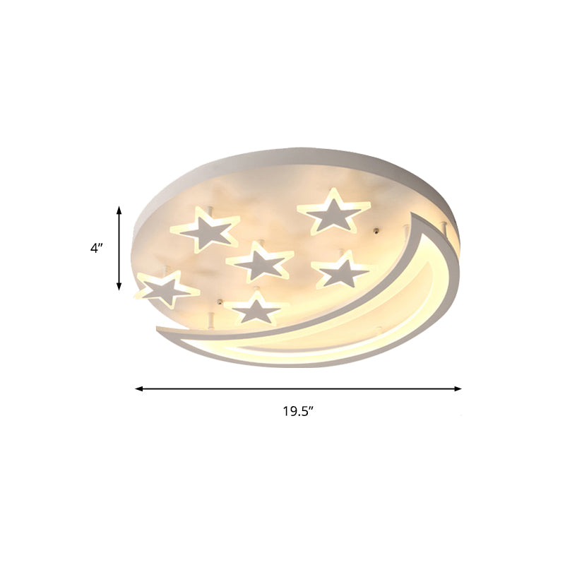 White Metal Moon And Star Flush Ceiling Light For Kid’s Cartoon Bedroom
