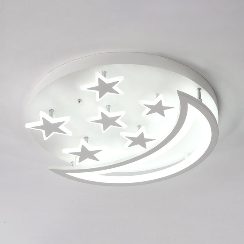 White Metal Moon And Star Flush Ceiling Light For Kid’s Cartoon Bedroom