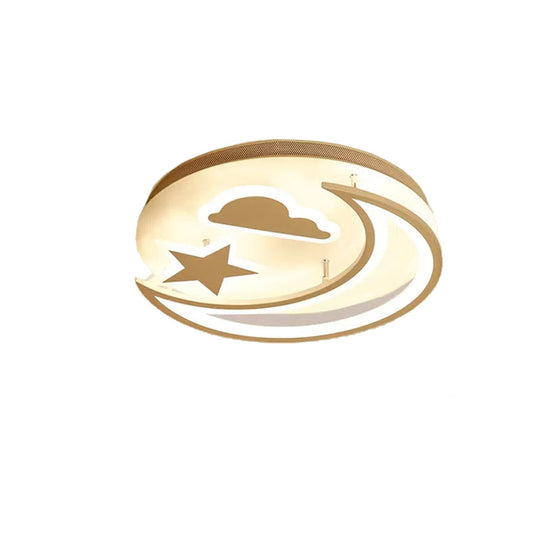 White Metal Moon And Star Flush Ceiling Light For Kid’s Cartoon Bedroom