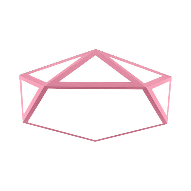 Kid Bedroom Macaron Acrylic Pentagon Ceiling Light With Metal Guard - Space-Saving Loft Mount