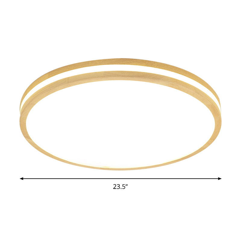 Japanese Style Flush Ceiling Light - Acrylic And Wood Led Lamp In Beige For Porch