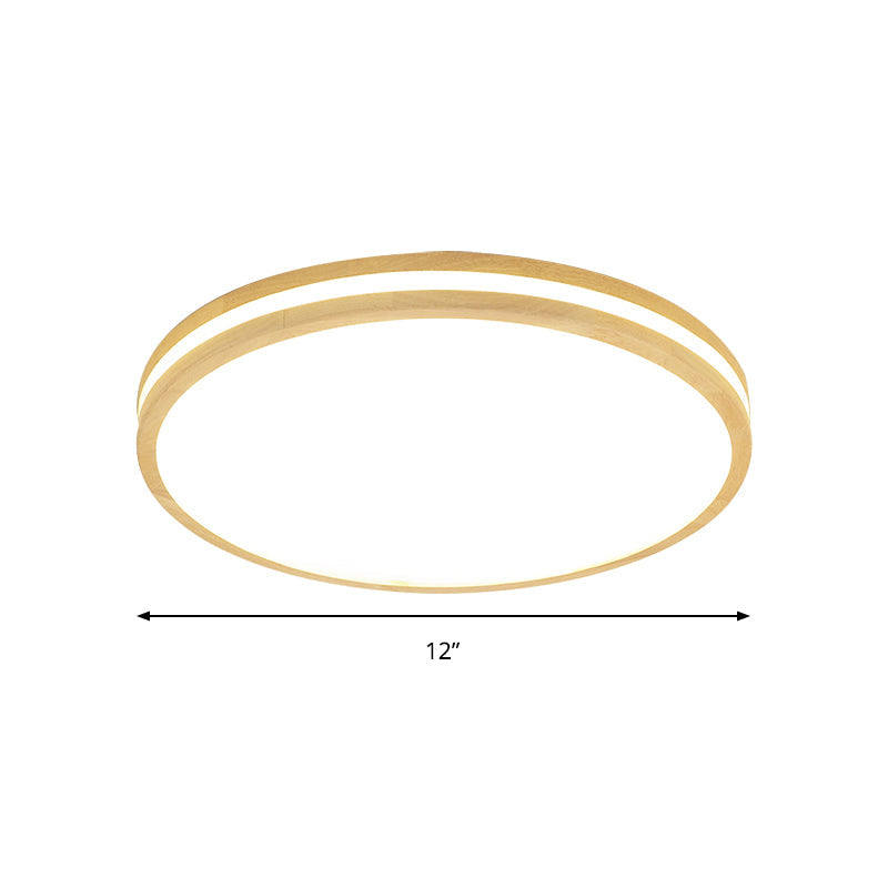 Japanese Style Flush Ceiling Light - Acrylic And Wood Led Lamp In Beige For Porch