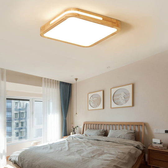 Japanese Style Wood And Acrylic Led Square Flush Ceiling Lamp In Beige - 16’/19.5’ Wide