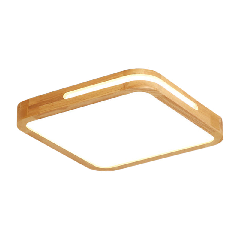 Japanese Style Wood And Acrylic Led Square Flush Ceiling Lamp In Beige - 16’/19.5’ Wide