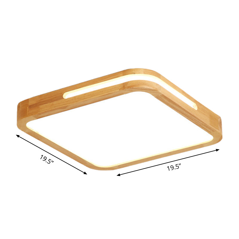 Japanese Style Wood And Acrylic Led Square Flush Ceiling Lamp In Beige - 16’/19.5’ Wide