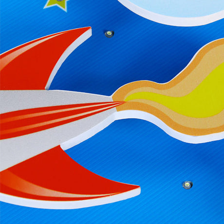 Wooden Blue Kids Spaceship Ceiling Lamp For Kindergarten