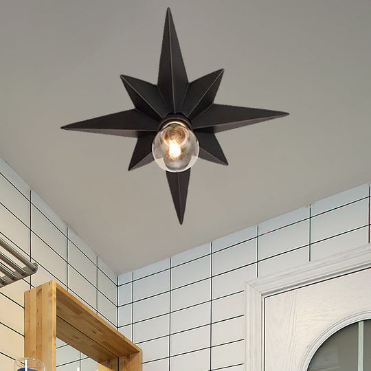 Contemporary Black/Bronze Anise Star Flush Ceiling Light - 1 Head Stairway Mount Fixture