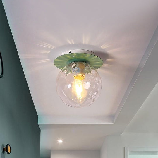 Nordic 1 Head Orb Light Fixture With Clear Hammered Glass Shade - Stylish Gray/White/Green/Wood