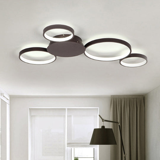 33.5’ - 47’ Wide White/Brown Ring Light Led Ceiling Flush Mount Lamp In Warm/White/Natural