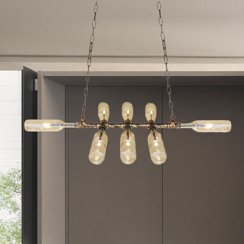 Blue/Amber Vintage Style Glass Bottle Chandelier Pendant Light With Pipe - 8 Heads Ideal For
