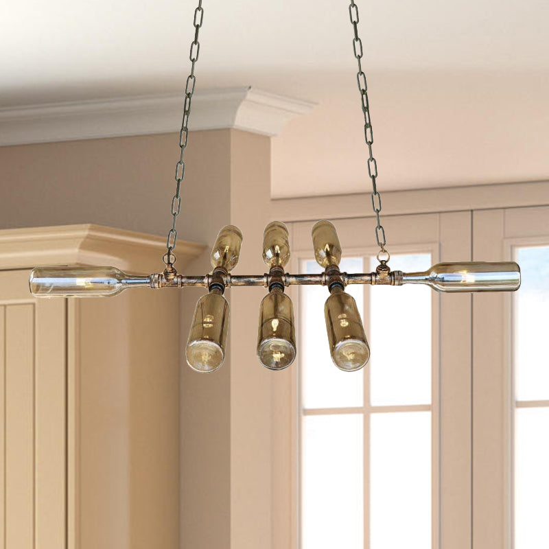 Blue/Amber Vintage Style Glass Bottle Chandelier Pendant Light With 8 Heads For Stairway