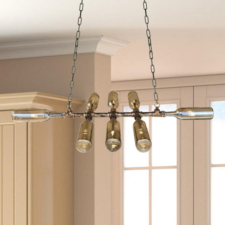 Blue/Amber Vintage Style Glass Bottle Chandelier Pendant Light With 8 Heads For Stairway