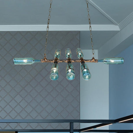 Blue/Amber Vintage Style Glass Bottle Chandelier Pendant Light With 8 Heads For Stairway