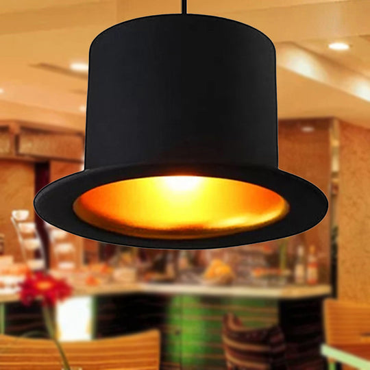 Modern Black Metal Hat Pendant Light For Dining Room - 1 6.5/7 Wide
