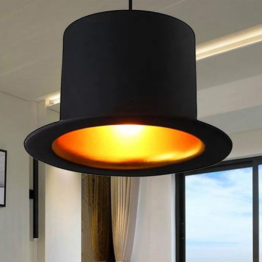 Modern Black Metal Hat Pendant Light For Dining Room - 1 6.5/7 Wide
