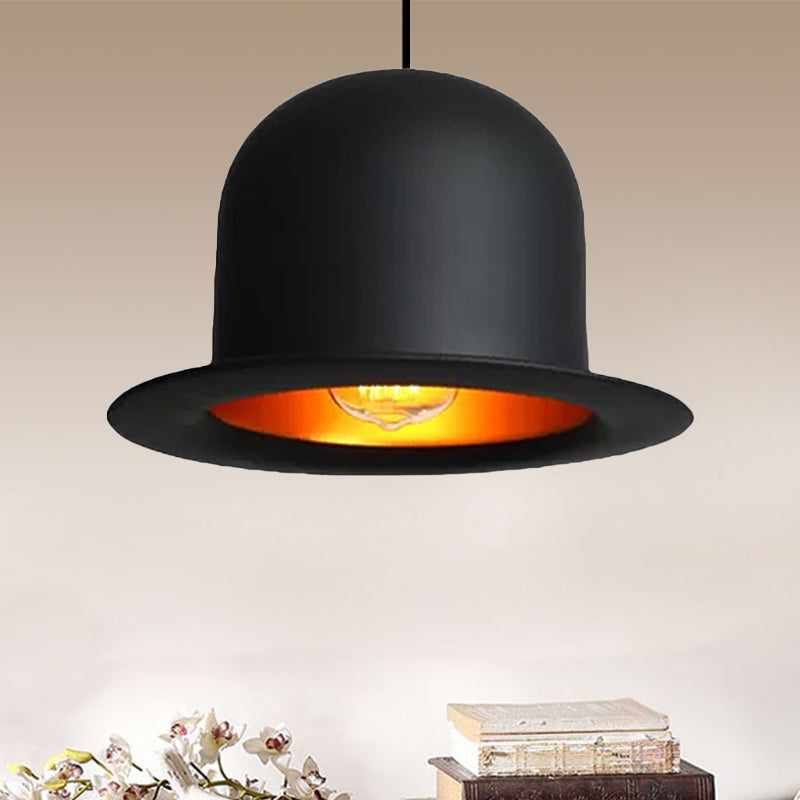 Modern Black Metal Hat Pendant Light For Dining Room - 1 6.5/7 Wide