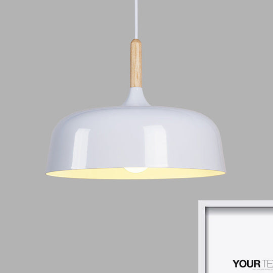 Metal Simple Style Bowl Ceiling Lamp - 1-Light Black/White Pendant Light For Dining Room 12.5/19