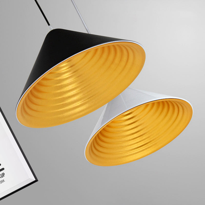 Modern Metal Ceiling Lamp With Gold Ripple Interior - Wide Cone Shade 12.5/16.5 Black Or White