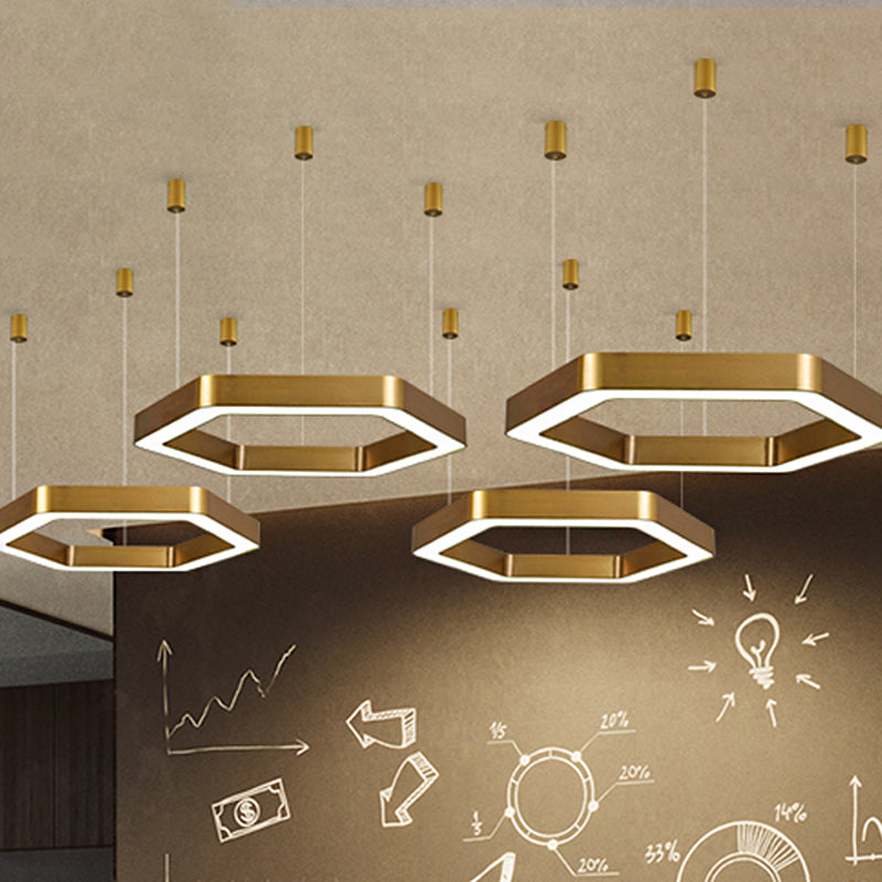 Modern Hexagon Metal Suspension Lamp - 16’/23.5’W Led Pendant Light Gold Finish Living Room