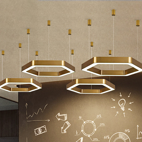 Modern Hexagon Metal Suspension Lamp - 16’/23.5’W Led Pendant Light Gold Finish Living Room