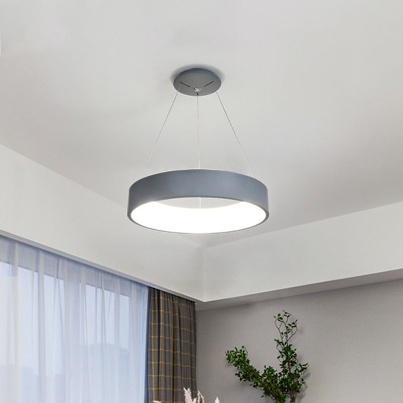 Minimalist Metal Ring Ceiling Light - 18/23.5/31.5 Dia White/Gray/Black Integrated Led Pendant