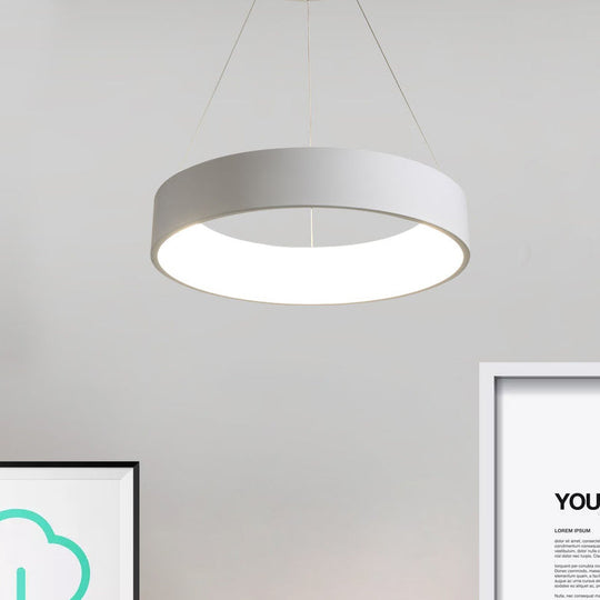 Minimalist Metal Ring Ceiling Light - 18/23.5/31.5 Dia White/Gray/Black Integrated Led Pendant