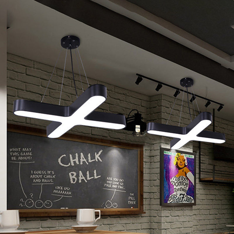 Modern White/Black/Gold Cross Hanging Lamp - 23.5/35.5 Wide Led Metal Ceiling Pendant Light With