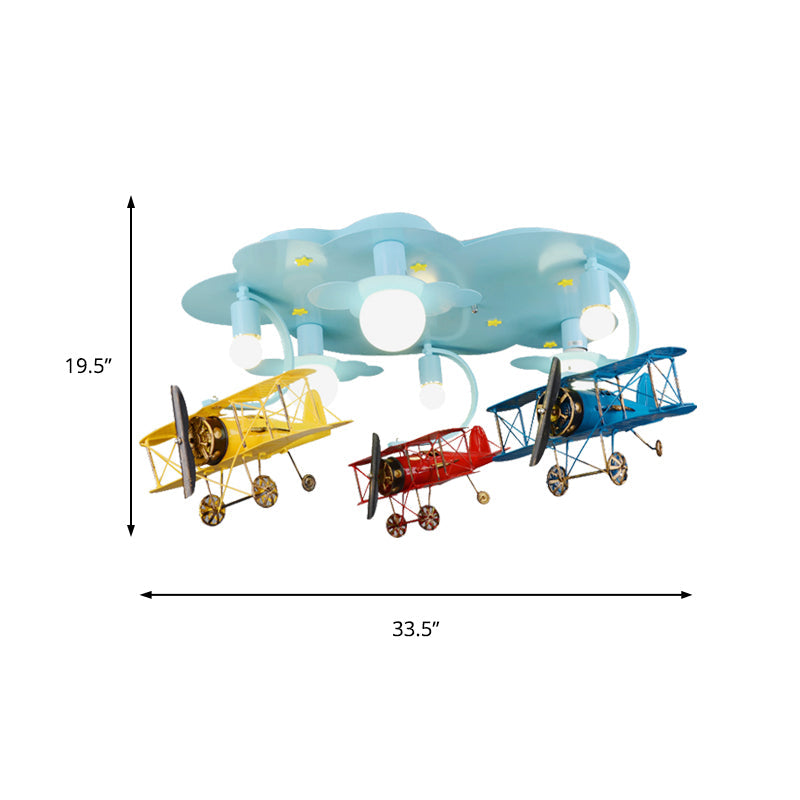 Contemporary Cloud & Glider Semi Flush Mount Ceiling Light For Kindergarten