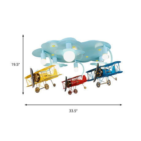 Contemporary Cloud & Glider Semi Flush Mount Ceiling Light For Kindergarten