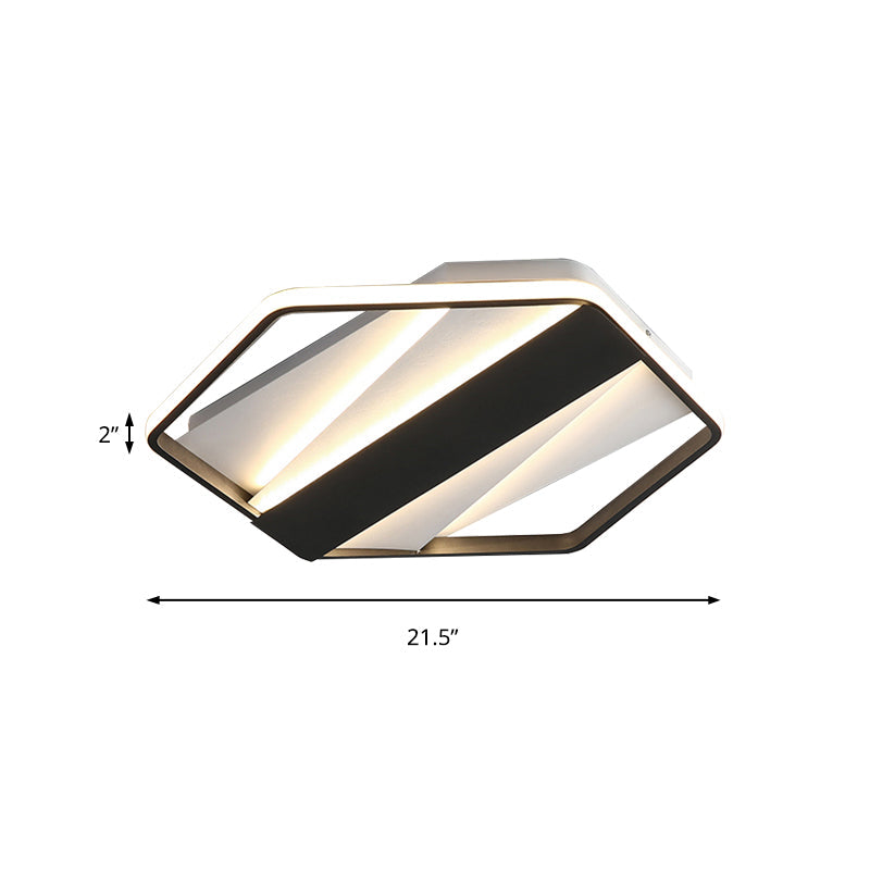 Modern Black Acrylic Led Flush Ceiling Light For Hotels - Rectangle And Hexagon Design