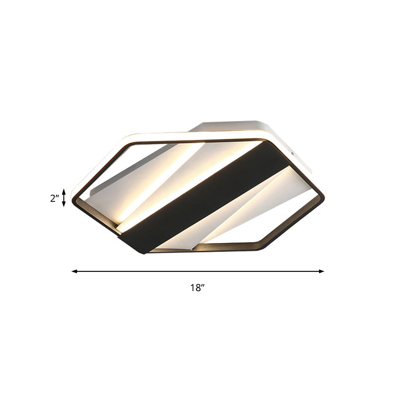 Modern Black Acrylic Led Flush Ceiling Light For Hotels - Rectangle And Hexagon Design