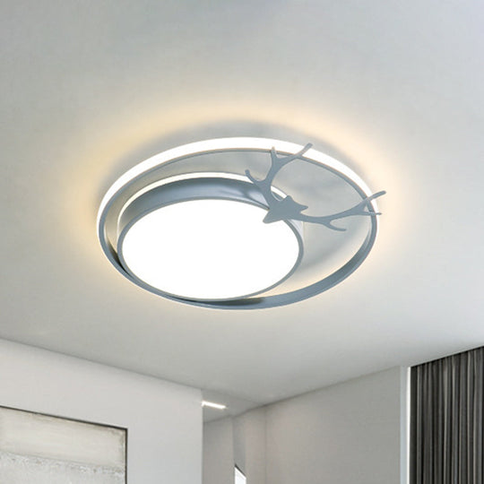 Modern Led Flush Mount Ceiling Light - Grey/Gold With Antler Design