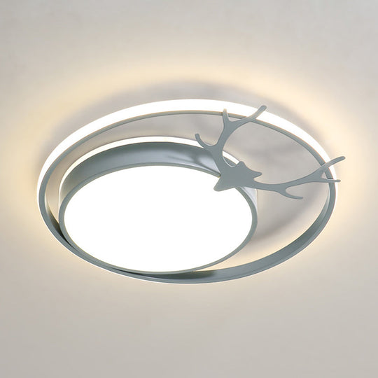 Modern Led Flush Mount Ceiling Light - Grey/Gold With Antler Design