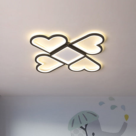 Contemporary Black/Pink Led Nursery Flush Mount Lamp With Heart-Shaped Acrylic Shade Black