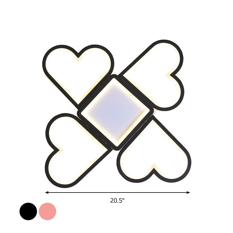 Contemporary Black/Pink Led Nursery Flush Mount Lamp With Heart - Shaped Acrylic Shade