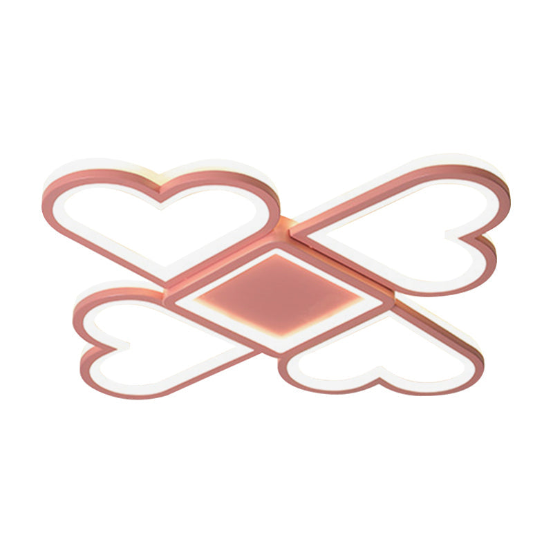 Contemporary Black/Pink Led Nursery Flush Mount Lamp With Heart - Shaped Acrylic Shade