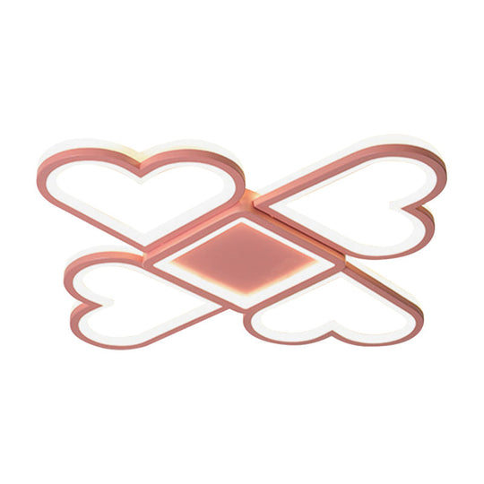 Contemporary Black/Pink Led Nursery Flush Mount Lamp With Heart-Shaped Acrylic Shade