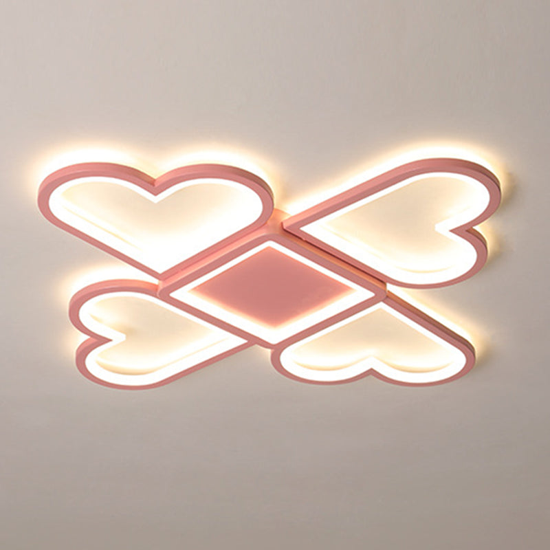 Contemporary Black/Pink Led Nursery Flush Mount Lamp With Heart - Shaped Acrylic Shade