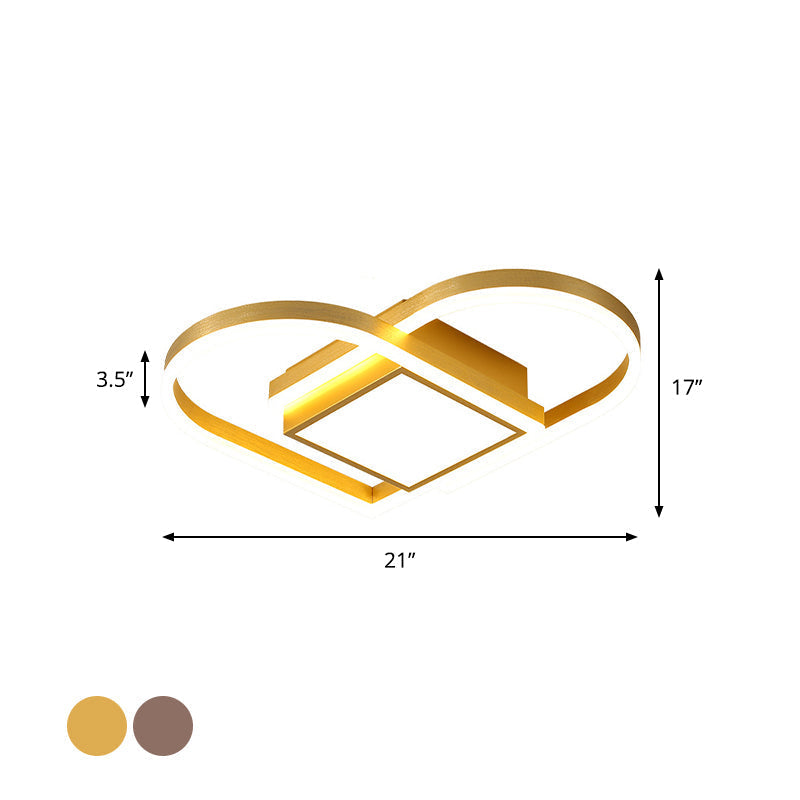 Gold/Coffee Acrylic Led Nordic Flush Mount Ceiling Light With Loving Heart Design - Warm/White