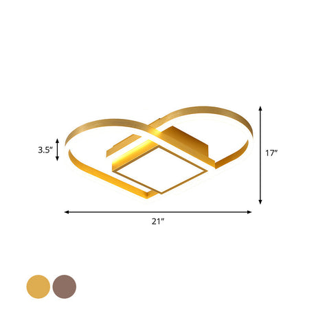 Gold/Coffee Acrylic Led Nordic Flush Mount Ceiling Light With Loving Heart Design - Warm/White